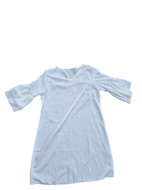 White Women's Shift Dress V-Neck 3/4 Sleeve Medium Polyester/Spandex Stylish